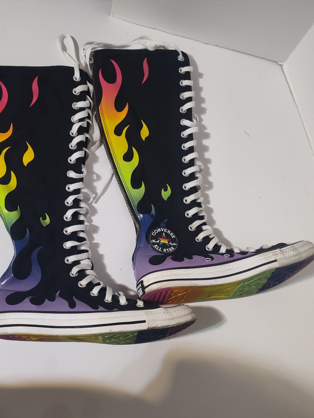 Converse PRIDE XXHI Flame Knee High Custom Red Elastic Lace Sneaker Boot W8 M6